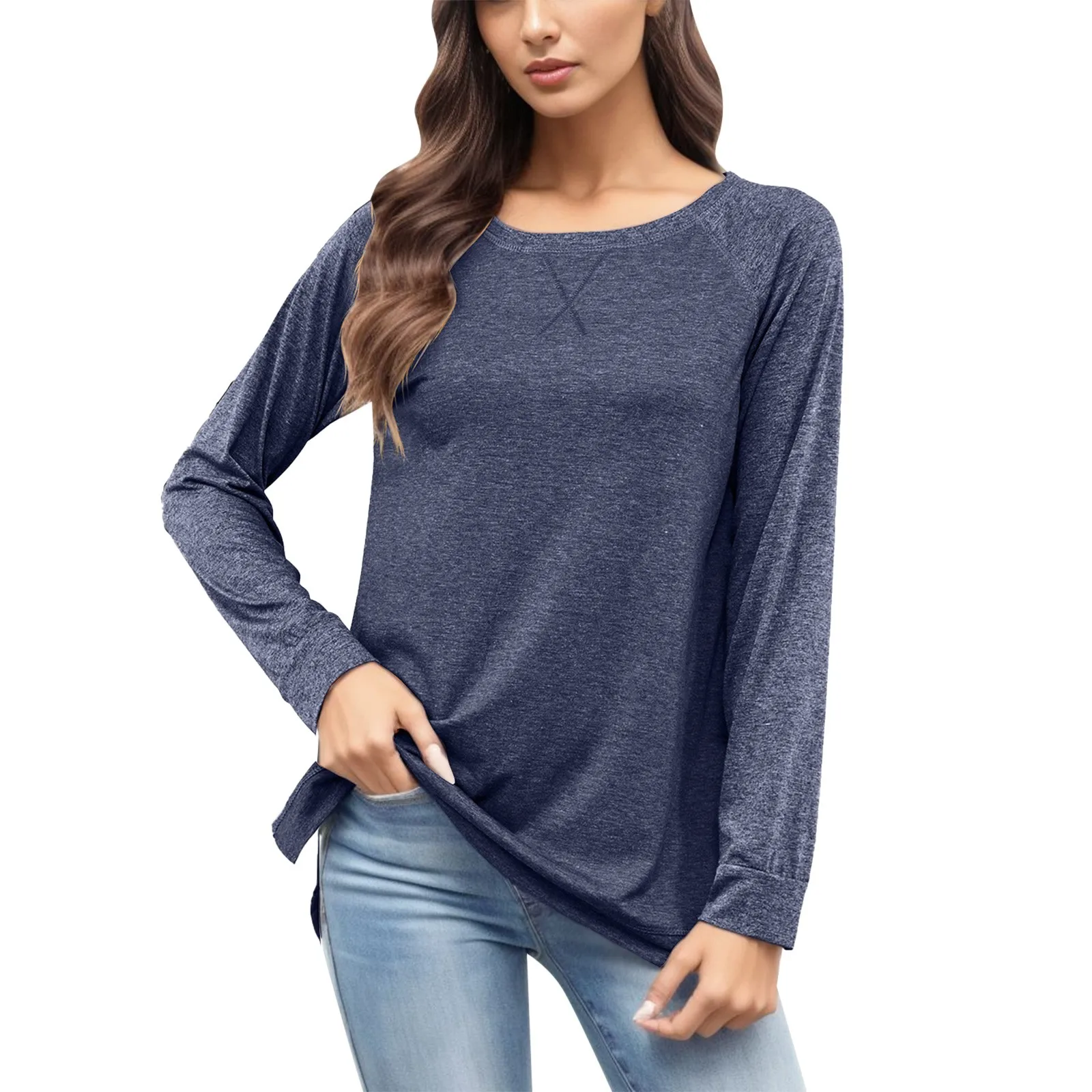 

Осенне-зимняя новая женская модная разноцветная блузка свободного кроя с круглым вырезом