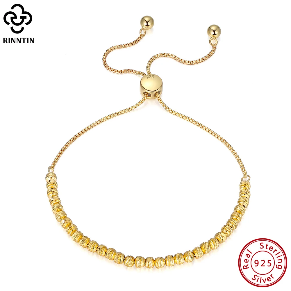 

Rinntin 18K Gold Over 925 Sterling Silver Diamond-Cut Adjustable Bolo 3mm Bead Bracelet for Women Handmade Italian Jewelry SB125