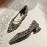 new shoes womens pumps med heeled woman party fashion shoes ladies casual loafers crystal pointed toe elegant female wedding