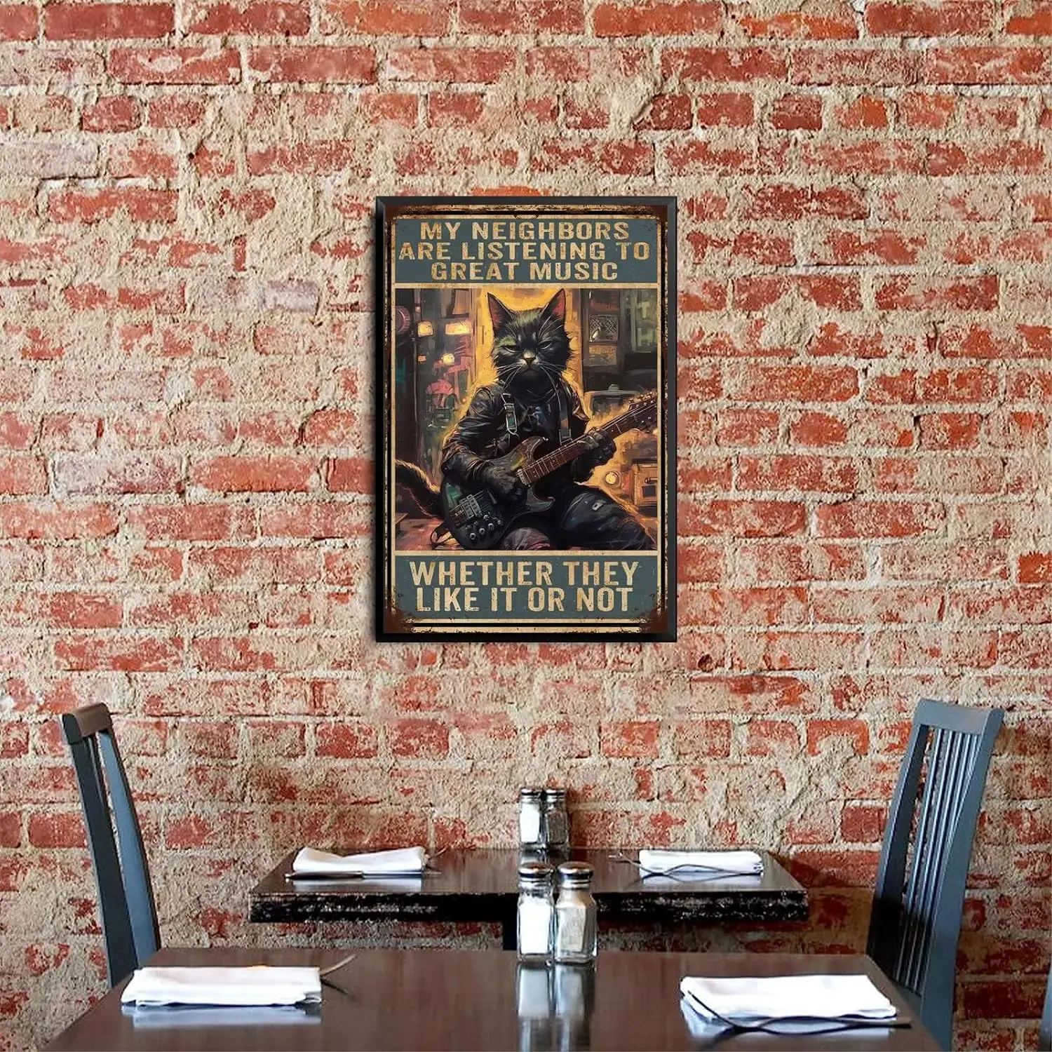 Металлическая табличка Funny Cat Guitar