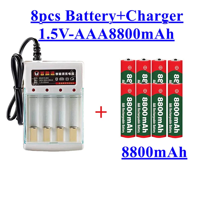 

AAA 8800 mah rechargeable battery AAA 1.5 V 8800 mah Rechargeable New Alcalinas drummey +1pcs 4-cell battery charger