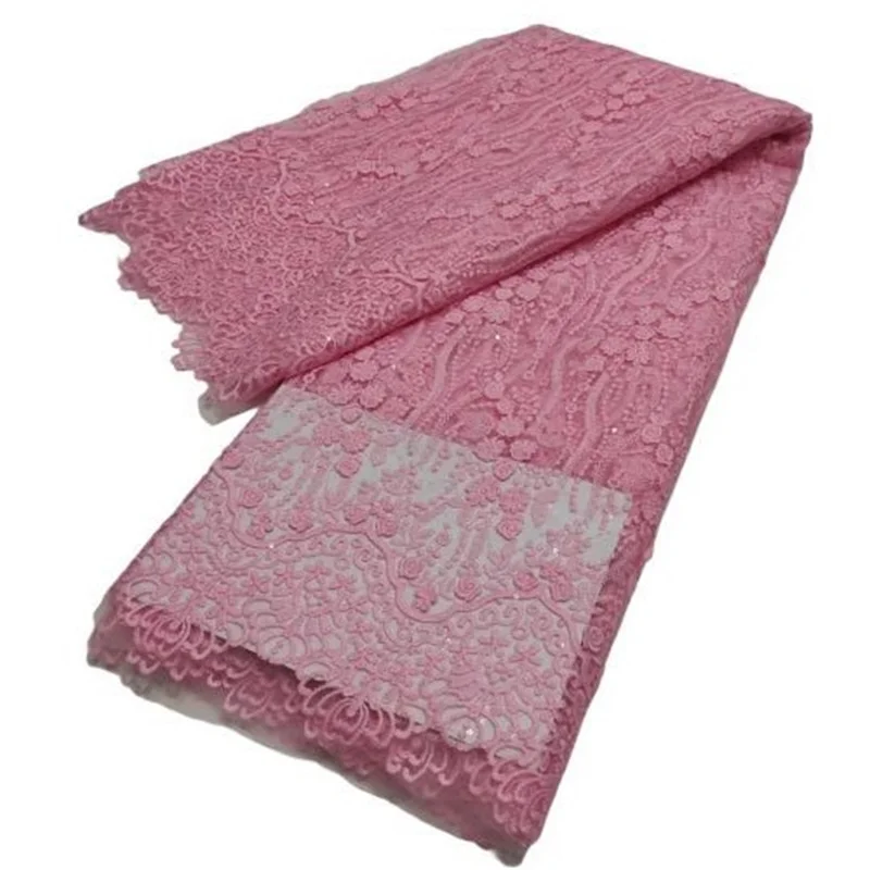 

Pink Nigerian Mesh Net Lace Fabric African Sequins Lace Fabric High Quality French Mesh Tulle Lace Fabric with Sequins