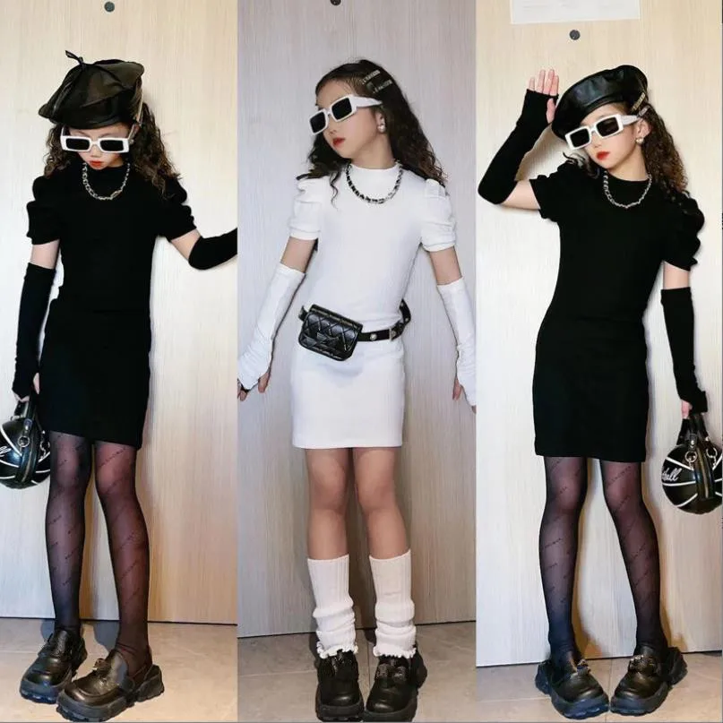 

Вязаное платье для маленьких девочек, новинка весны-лета 2022, модное платье с пышными рукавами, детское темпераментное платье, детская одежд...