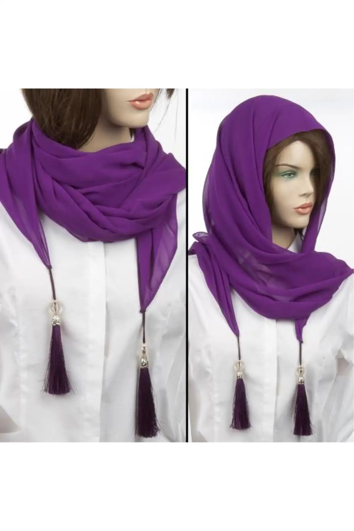 İmame Tassels Shawl Color: Eggplant purple |