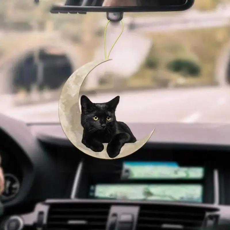 1pcs Cute Little Black Lying On The Moon Hanging Pendant Ornaments Keychain Bag Ornament Cartoon Car J5a5 |