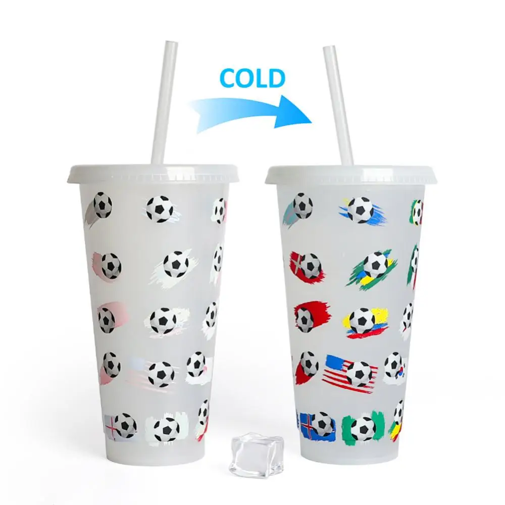 

Food Grade Thermal Mug Cold Discoloration Plastic Football Color Changing Cup 710ml Water Bottle Thermochromic Cup Single-layer