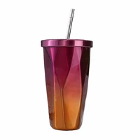 480ml with straw high quality coffee beer mug stainless steel beer cup mug with double wall kitchen drinkware for kids water mug