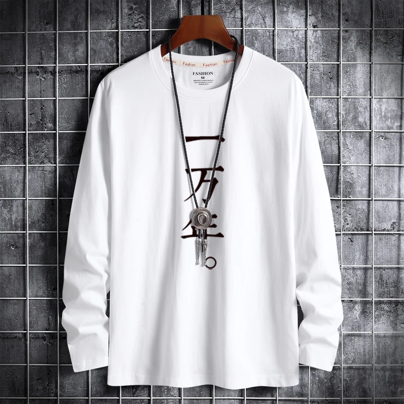 

Long-Sleeve T-Shirts Men Print Cotton Tees Round-Neck Loose Soft TShirts Plus Size 4XL 5XL 6XL