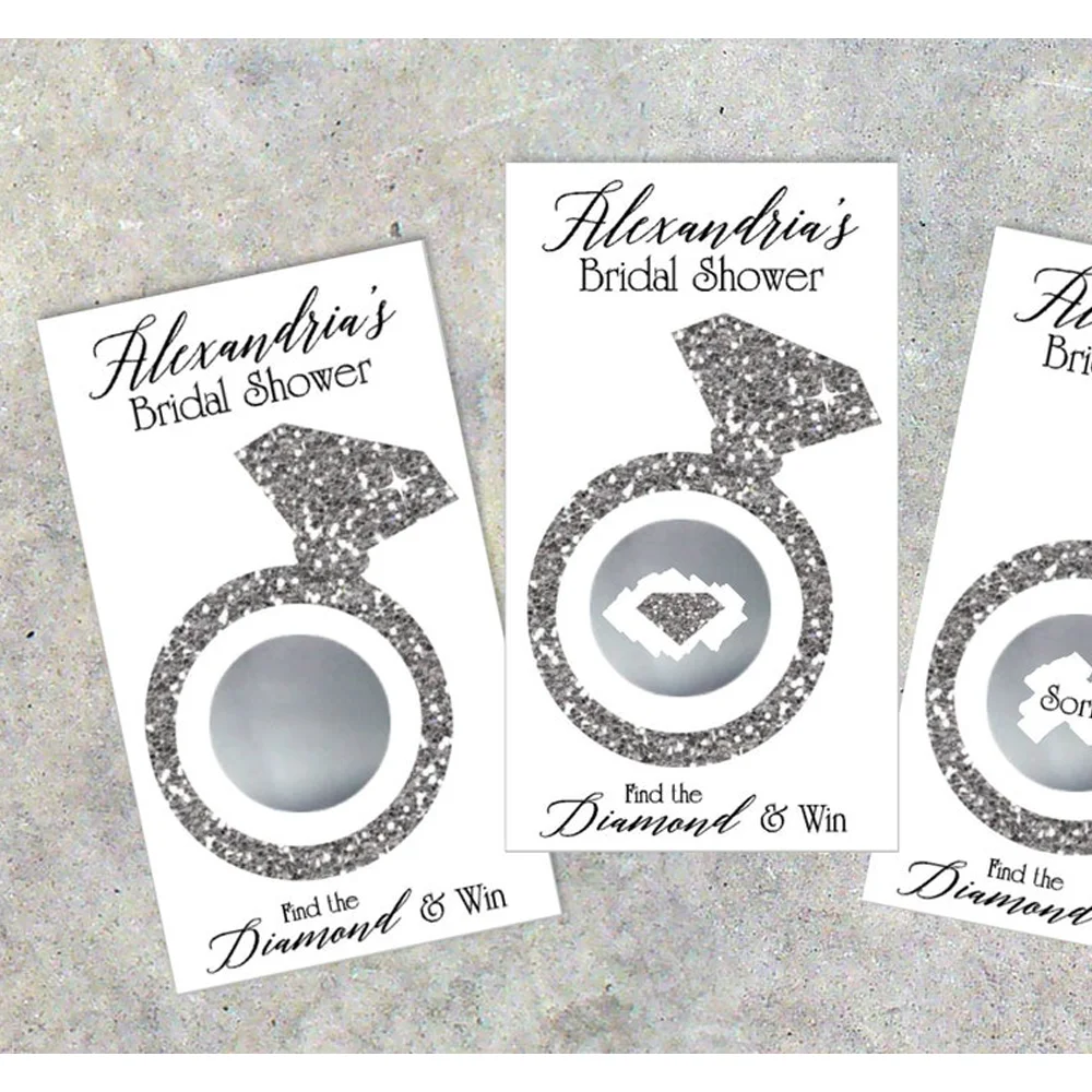 

Bridal Shower Scratch Off Game Cards, 10ct, Glitter Diamond Ring, Shower Favor, lottery scratch off, bridal game, gold, silver,