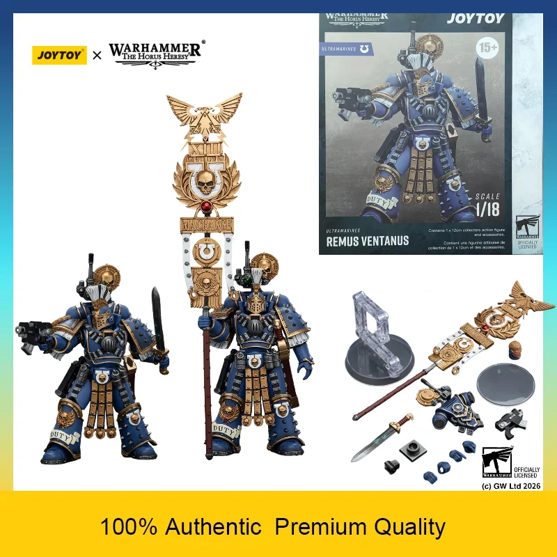 Фото Коллекционная подвижная фигурка JOYTOY Warhammer The Horus Heresy Ultramarines Legion Standard Bearer Remus Ventanus, масштаб 1/18 №1
