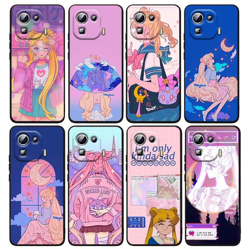 

Cute Sailor Moon Girl For Xiaomi 12 12X 11 11T 11i 10T10 Poco X3 Pro Lite Ultra 5G 9T 9SE A3 Redmi 9A Black Soft Phone Case