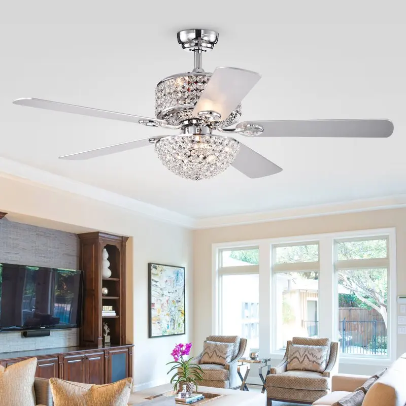 

Chrome 5- 52-inch Lighted Ceiling Fan with Crystal Shaded Chandelier (Remote Controlled) Outdoor fan Ceiling fans with lights an