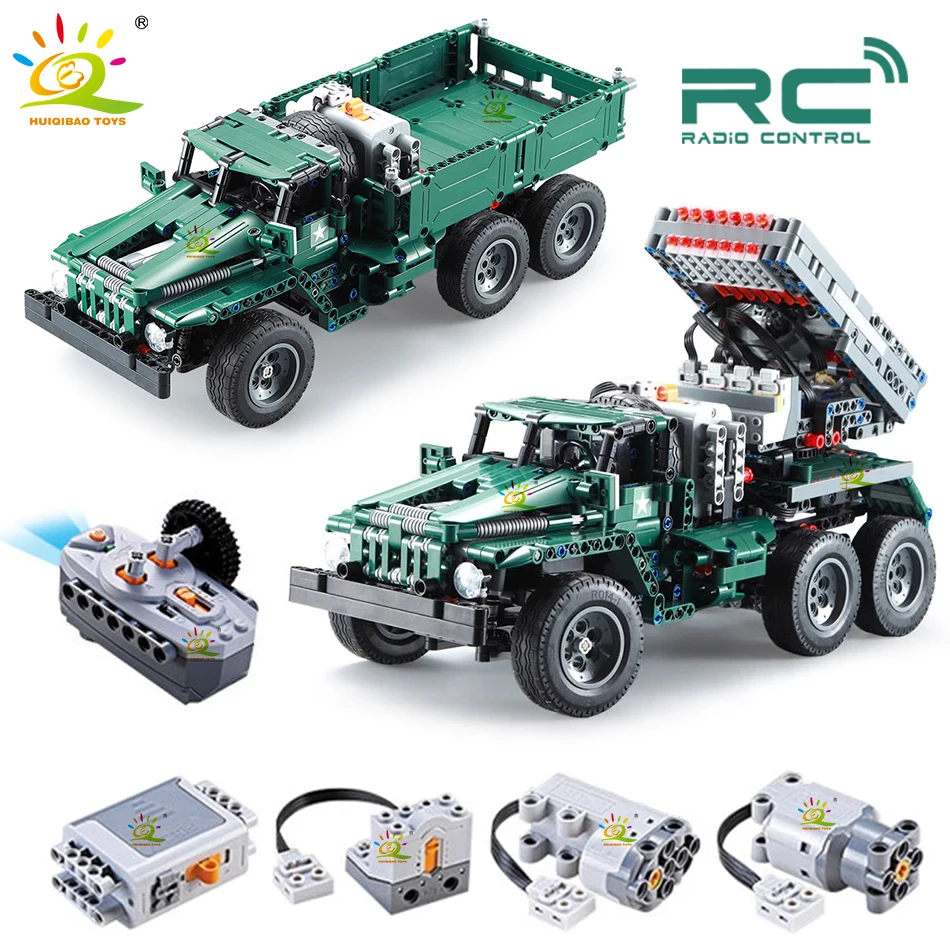 

HUIQIBAO 1369PCS RC Rocket Launcher Truck Car Military Building Blocks Weapon Vehicle High-tech Bricks Toy for Children Boy Gift