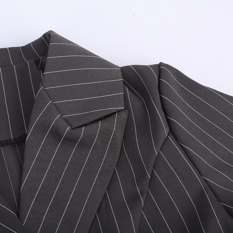 2021 Spring Autumn New Fashion Grey Striped Short Blazers Single-button Elegant Suits Women Long Sleeve Trendy Commuters Blazer
