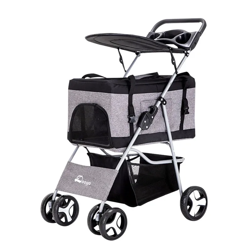 Pet Stroller Cats Carrier Detachable One-shoulder Handbag Portable Breathable Dog Cat Trolley Pet Carrier Bag for Baby Stroller