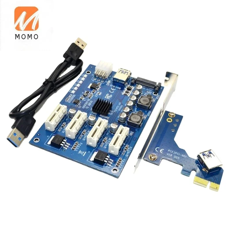 

PCI-E X1 To 4PCI-E X16 Expansion Kit 1 To 4 Port PCI Express Switch Multiplier HUB 6Pin Sata USB Riser Card for BTC Miner Mining