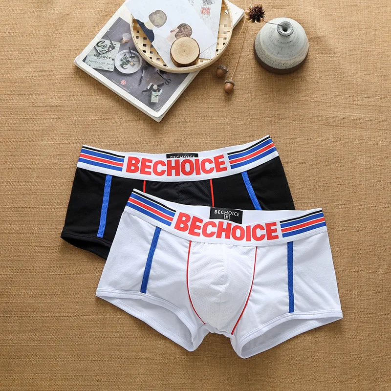 Men's pure cotton sweat-absorbing low waisted daily exercise boxer shorts BECHOICE