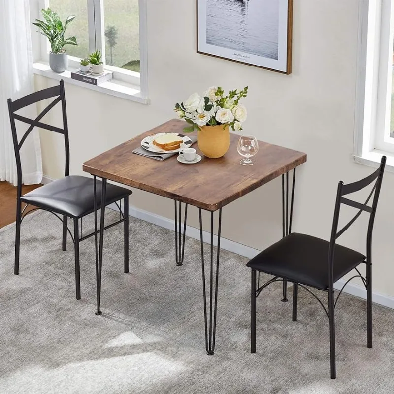 

Набор стульев из 3-х предметов в современном индустриальном стиле из полиуретана с подушкой для маленького пространства, обеденный стол для 2-х предметов, в стиле ретро, коричневый и черный