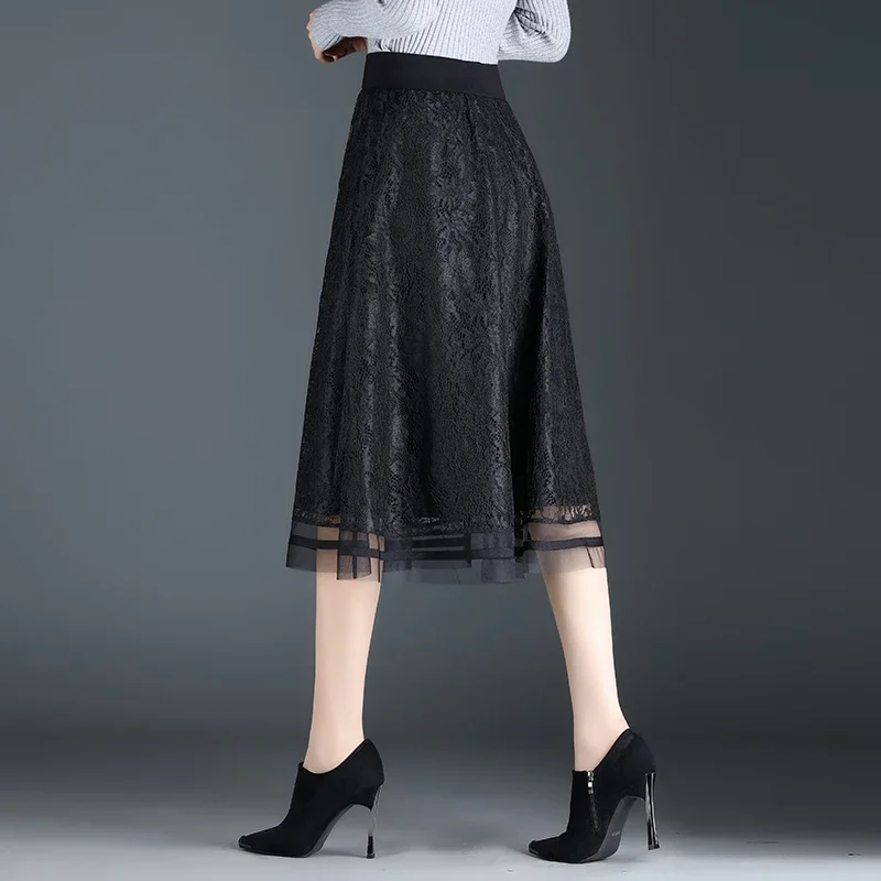 Женская черная кружевная плиссированная юбка на осень/зиму 2024 модная женская до