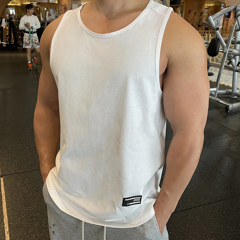

Thick 100% cotton Men Running Vest 2022 Gym Workout comfort Shirt Fitness Bodybuilding Tank Tops basketball Casual Training Top