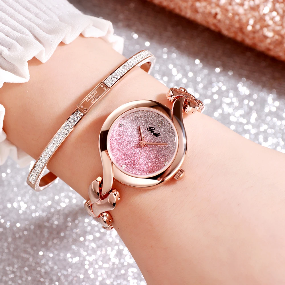 GEDI Waterproof Gradient Rose Gold Women Watches Luxury Heart Shaped Bracelet Ladies Watch Fashion Quartz Wristwatches Clock