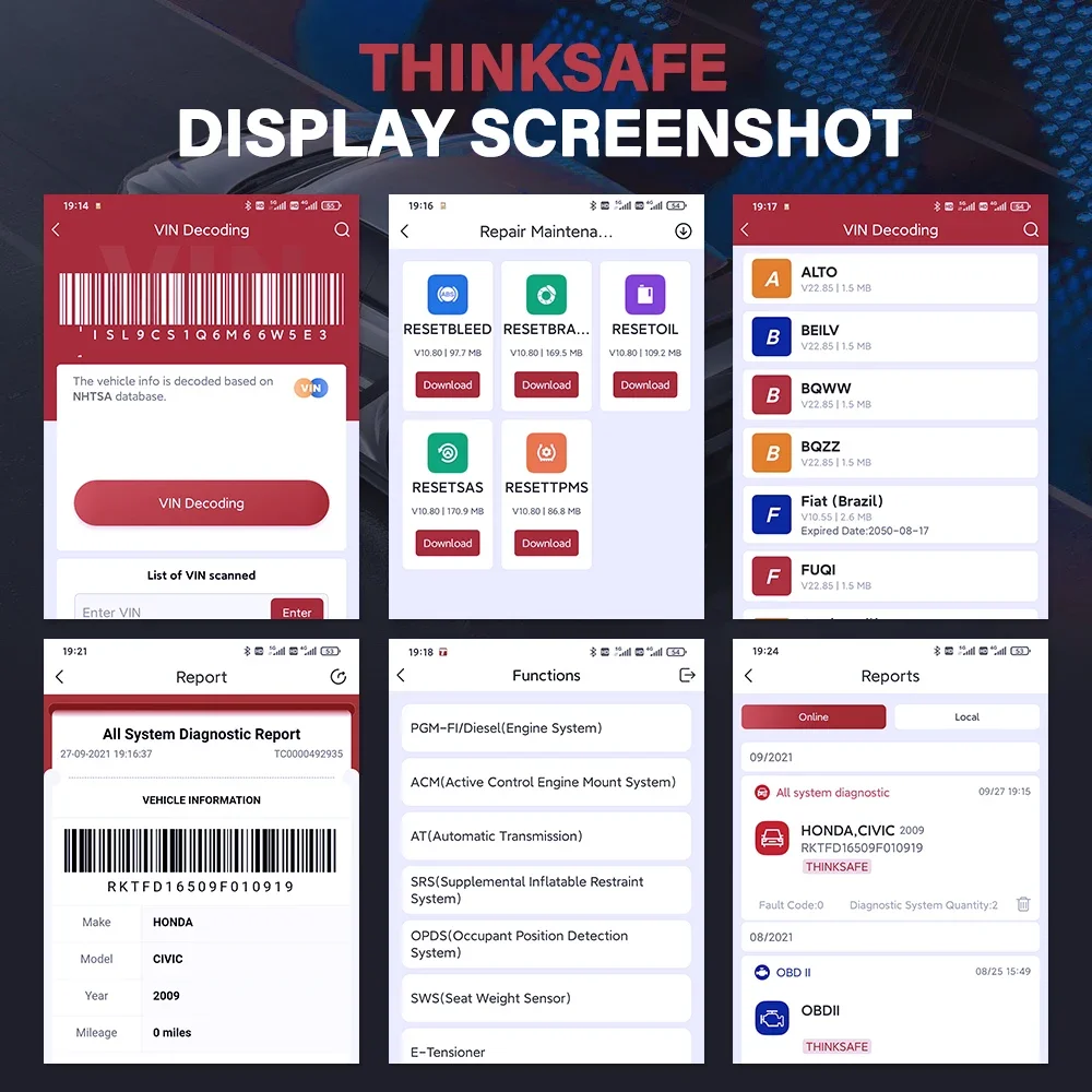 Thinkcar Thinksafe Bluetooth OBD2 Автомобильный сканер считыватель кодов автомобиля 5 сброс