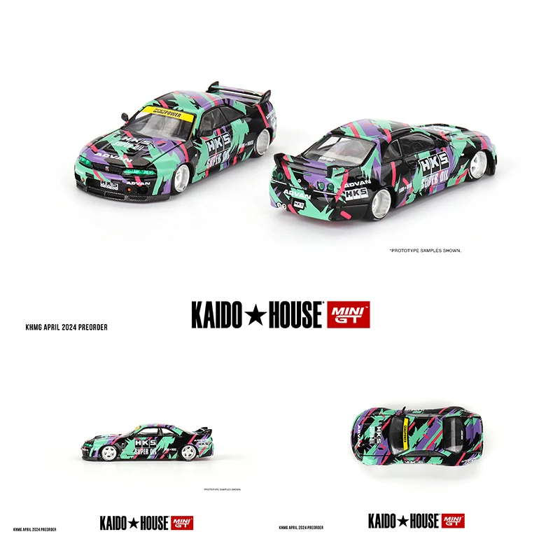 MINIGT KHMG129 1:64 Skyline GTR R33 HKS V1 Открываемый капот Литая под давлением диорама Модель