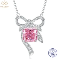 wuiha real 925 sterling silver crushed ice 6ct pink sapphire synthetic moissanite pendant necklaces for women gift drop shipping