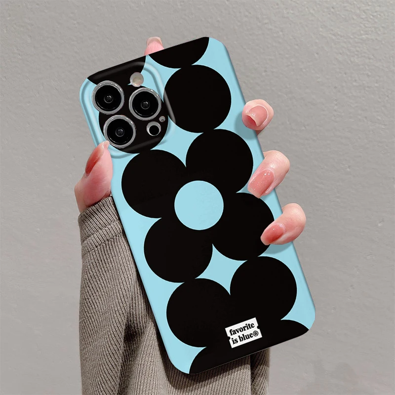 Фото Чехол для телефона с цветочным узором на синем фоне для iPhone 17, 16, 15, 14, 13, 12, 11 Pro Max, Air 16, 7, 8 Plus, Xs Max. Жесткий чехол-бампер из поликарбоната. №5
