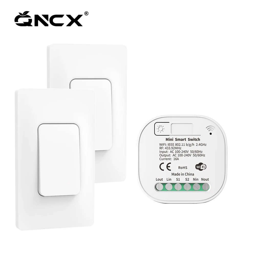 

QNCX Smart Switch WiFi Wireless Remote RF433Mhz Self-Powered Push Button Wall Panels Light Switch Work with Alexa Sensor Switch