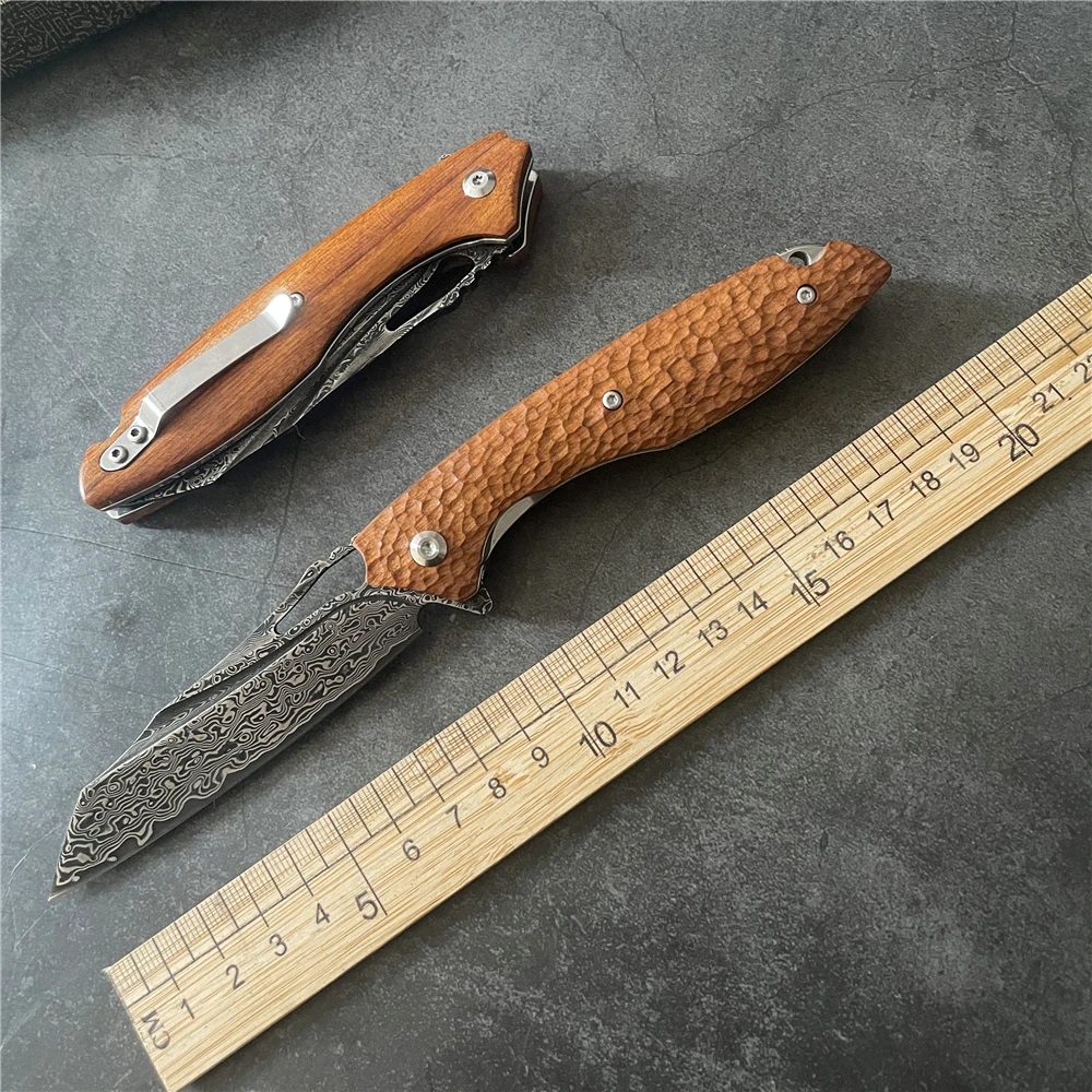 

Damascus Steel VG10 Blade Folding Knife Camping Survival Portable Hunting Knife EDC Outdoor High Hardness Sharp Defense Tool