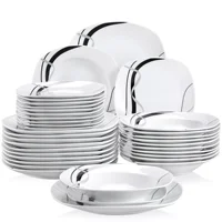 FIONA 18/36-Piece Porcelain Ceramic Black Line Kitchen Tableware Dishes Plate Set with Dinner Plate,Dessert,Soup Plate