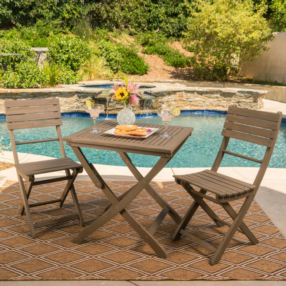 

Bristle Outdoor 3 Piece Foldable Acacia Wood Bistro Set, Grey