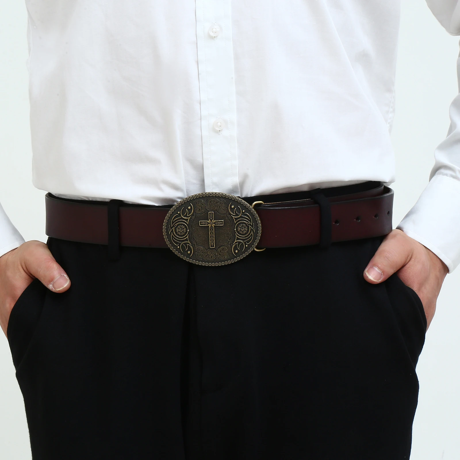 Western denim zinc alloy men's leather belt with jeans accessories simple and versatile