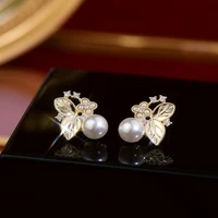 new creative leaf shaped pearl earrings korean fashion jewelry girls temperament accessories womens wedding party jewelry 2022