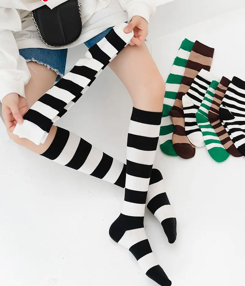 

black women's long socks knee length striped socks