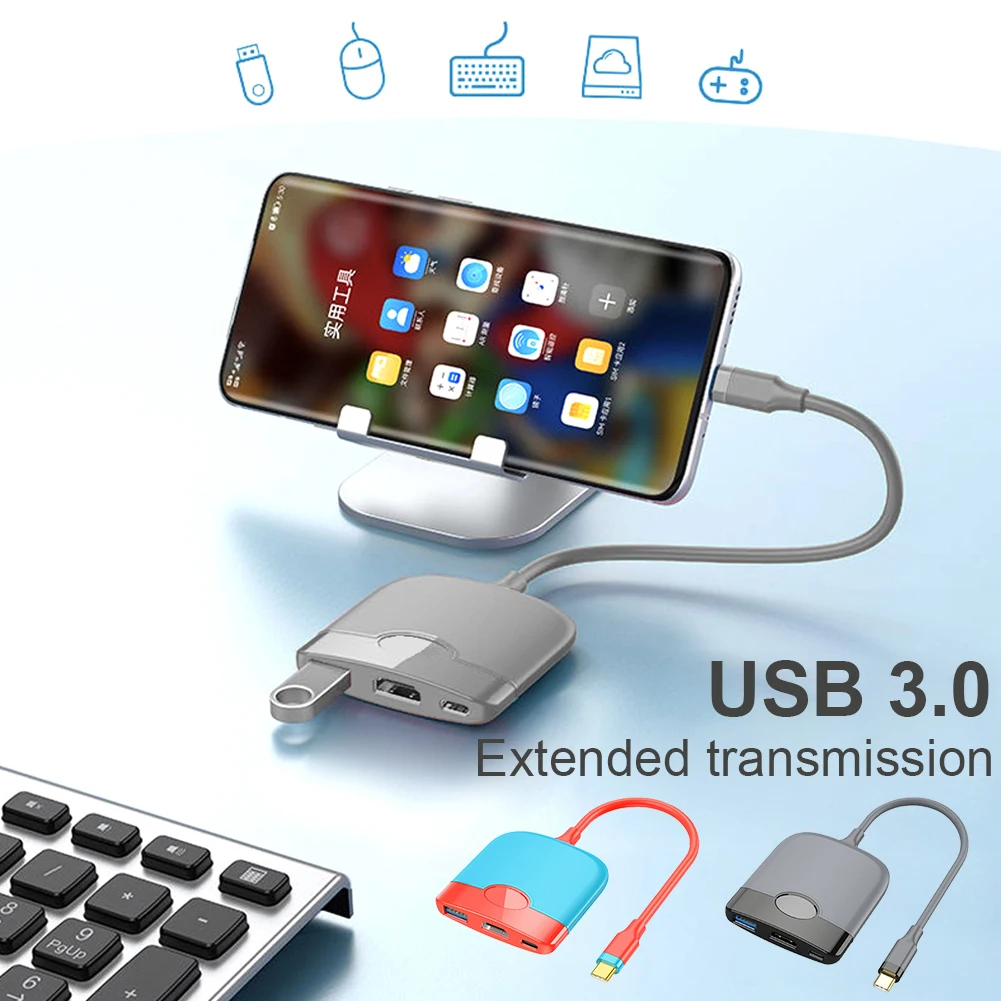 

USB C Splitter TV Dock for Nintendo Switch Portable Docking Station USB C to 4K HDMI-compatible USB 3.0 PD for Macbook Pro