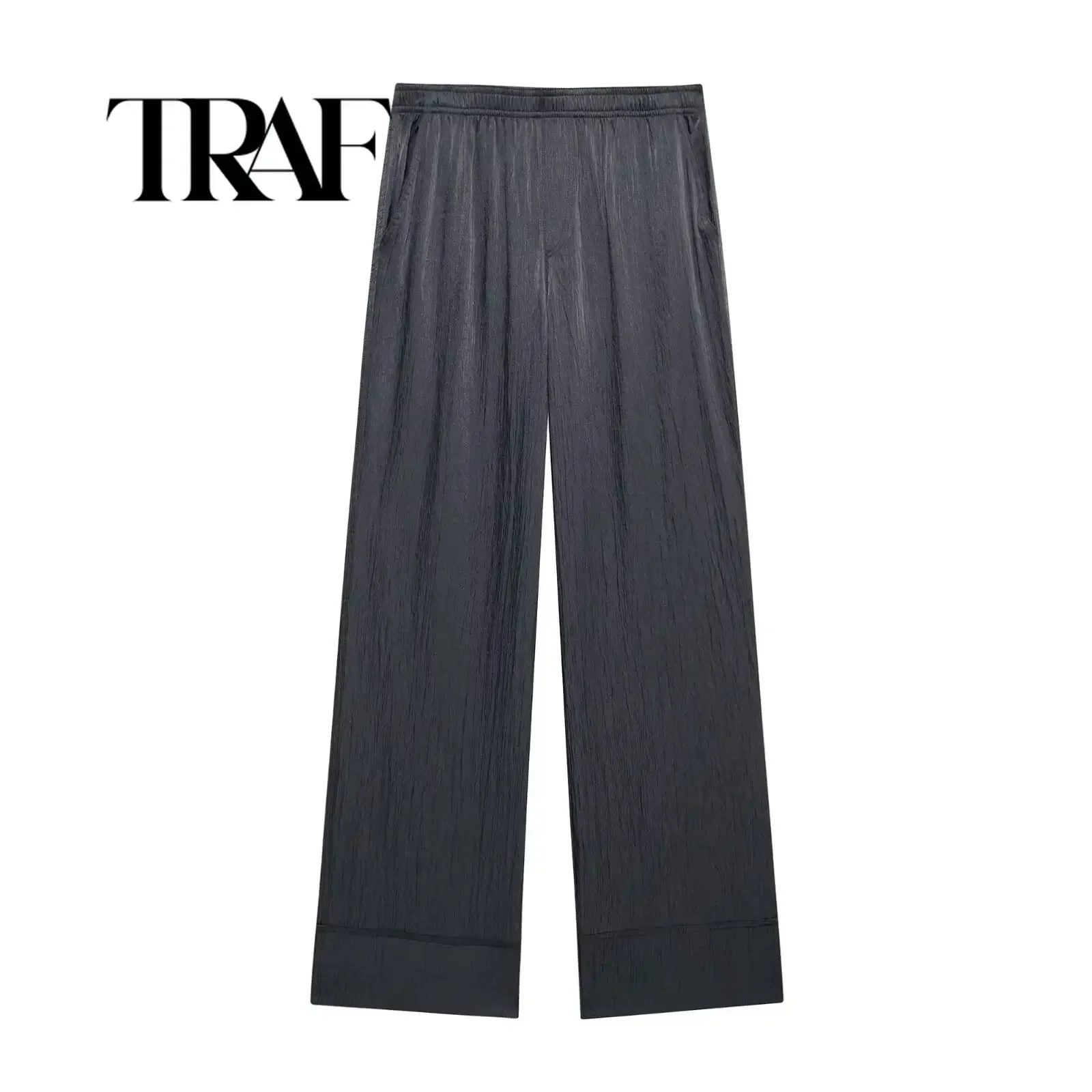 TRAF осенние брюки женские 2024 модные эластичные с высокой талией в стиле кимоно