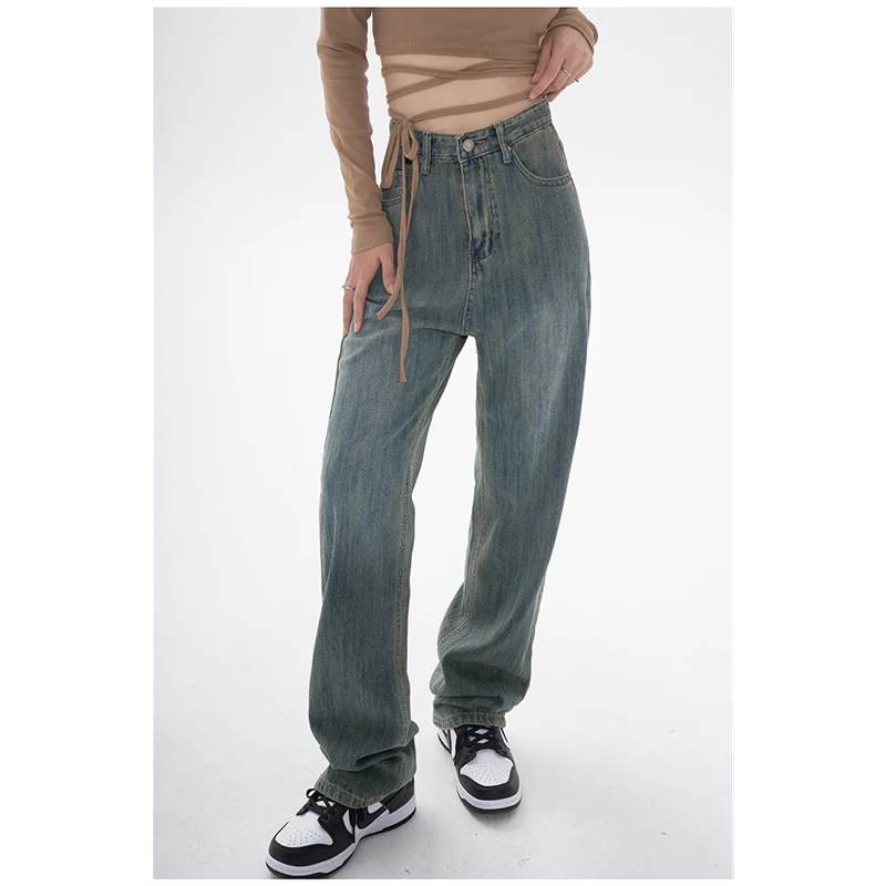 

Женские джинсы SMVP с завышенной талией, синие модные уличные прямые брюки, мешковатые базовые винтажные женские джинсовые брюки с широкими штанинами для мам, лето 2022