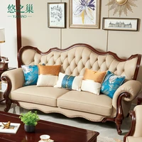 european solid wood sofa combination living room full solid wood american light luxury full leather sofa head leather