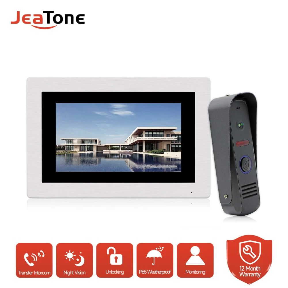 JEATONE 7 Inch Touch Screen Video Intercom Wired Waterproof Doorbell Door Phone System for Home Security Unlock,Talk and Monitor