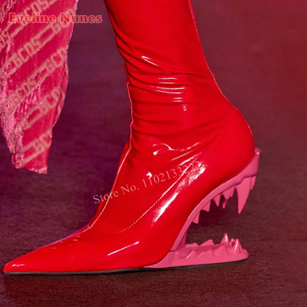

Красные эластичные ботильоны на необычном каблуке, женские смешанные цвета, с острым носком, без застежки, модная эксклюзивная сексуальная обувь на заказ