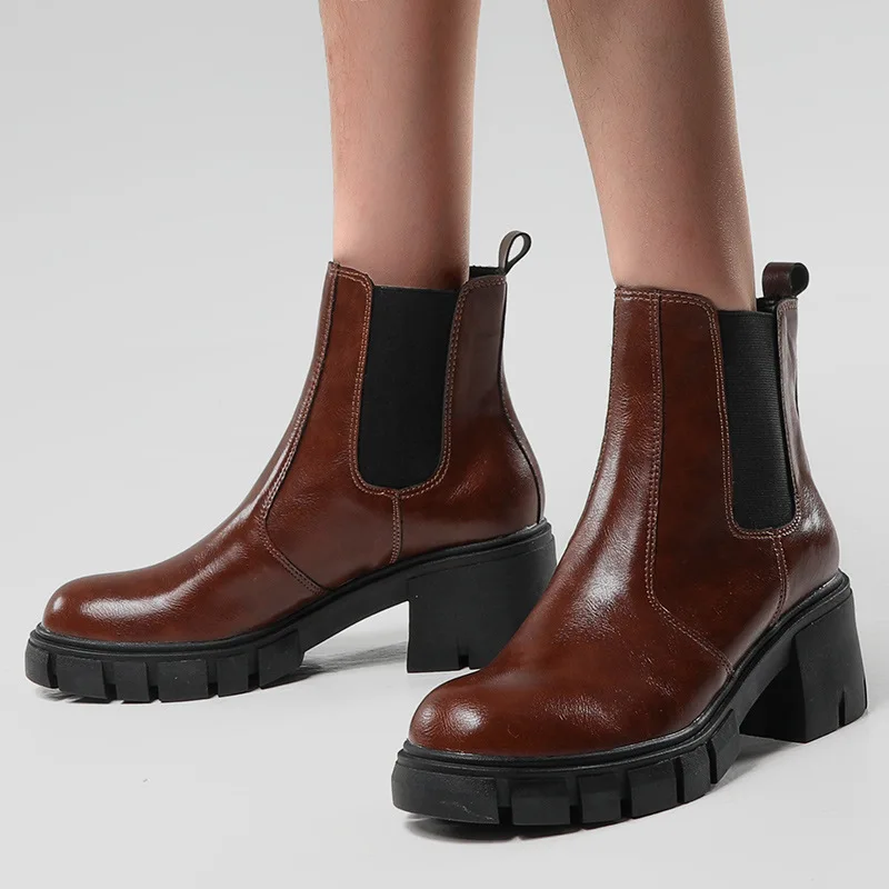 

2022 Autumn and Winter New Women's Shoes Thick Heel Medium Heel Plus Size Chelsea Short Boots Women's Martin Boots Plus Size