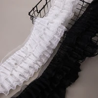 12cmwide white black three layers 3d pleated chiffon fabric embroidery ribbon fringe ruffle trim diy fabric sewing guipure decor