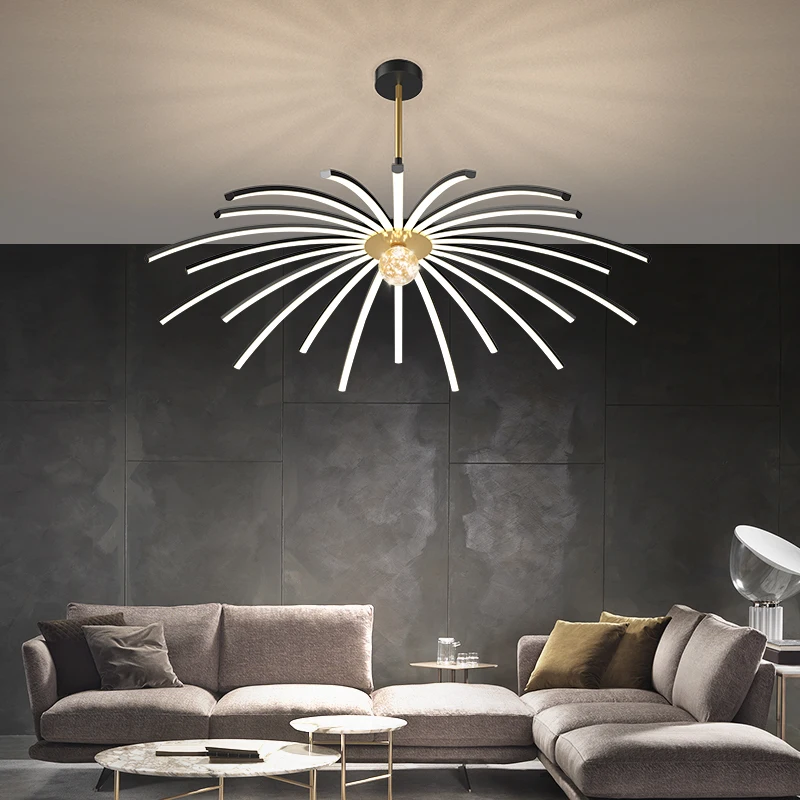

Nordic Minimalist Modern Led Chandeliers Creative Personality Hall Living Room Dining Chandelier Bedroom Ins Line Lighting Lamp