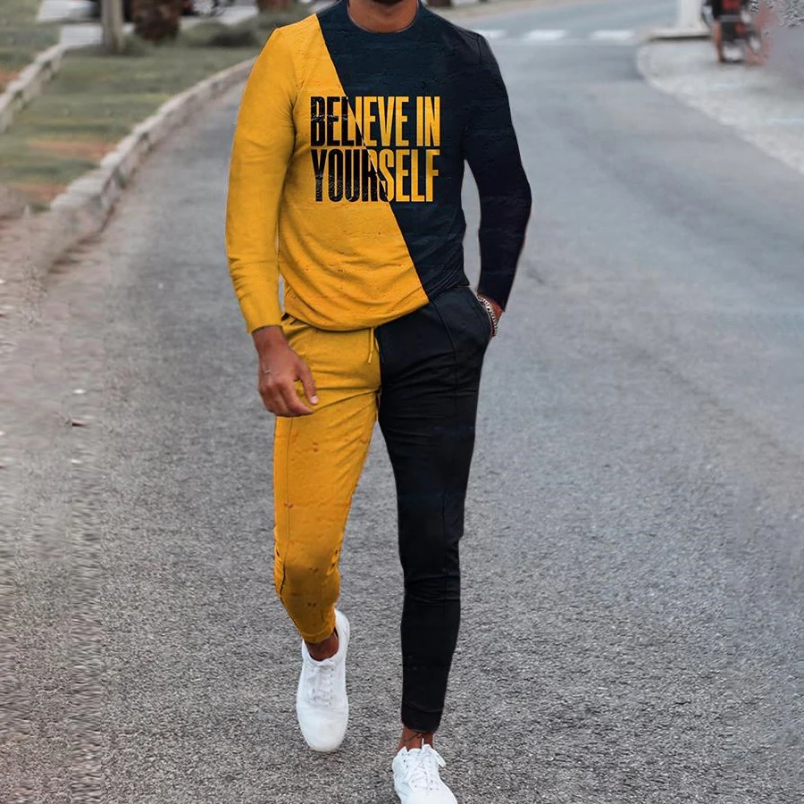 Костюм спортивный мужской из 2 предметов футболка с длинным рукавом и 3D принтом