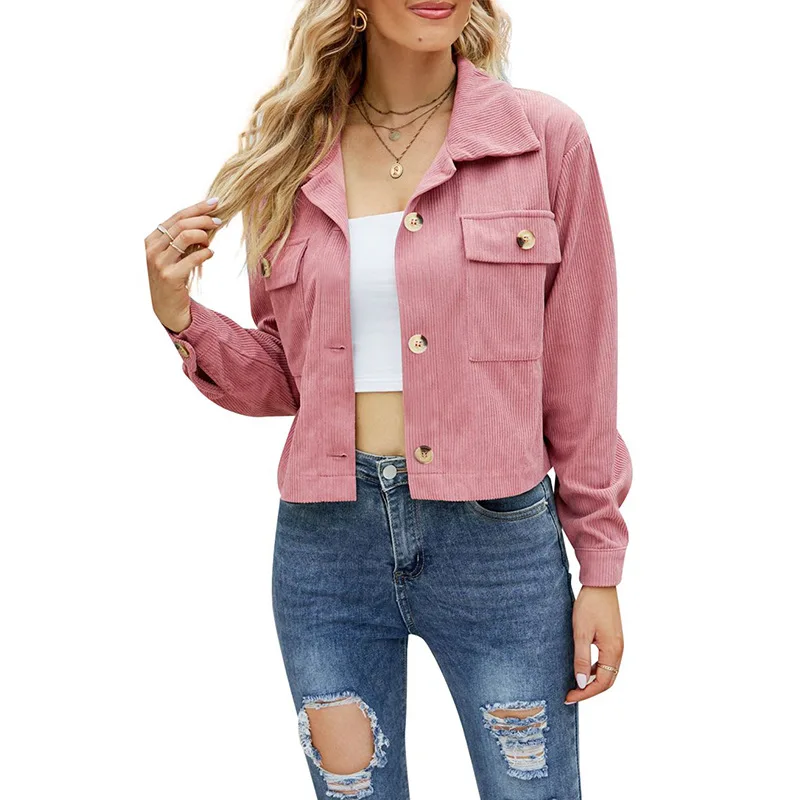 

2022 Autumn Women Jackets and Coats Corduroy Solid Color Elegant Fashion Office Ladies Winter Female Short Jaqueta Outwear C4092