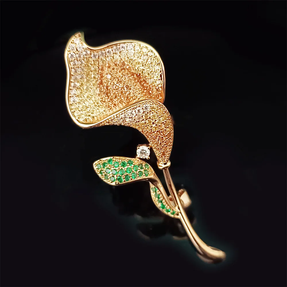 

OKILY Elegant Temperament Zircon Calla Lily Brooch Pin Classic Woman Suit Accessories Plant Flowers Tulips and Corsage Jewellery