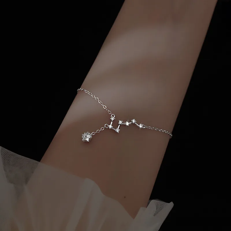 

Silver Color Stainless Steel Chain Inlaid Zircon Star Bracelet for Women Sweet and Cute Pendant Bracelet Fashion Creative Gift