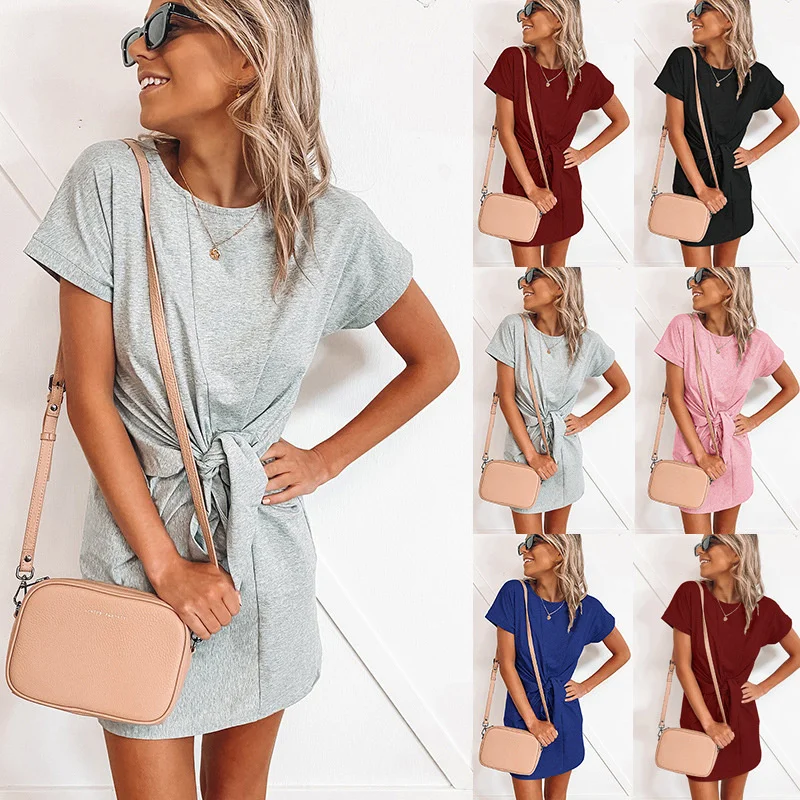 

Горячая Распродажа 2023 женское летнее платье на бретельках с коротким рукавом однотонное